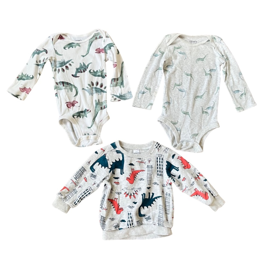 Carter's 3-Piece 18-Month Dinosaur Bundle: 1 Sweatshirt and 2 Onesies
